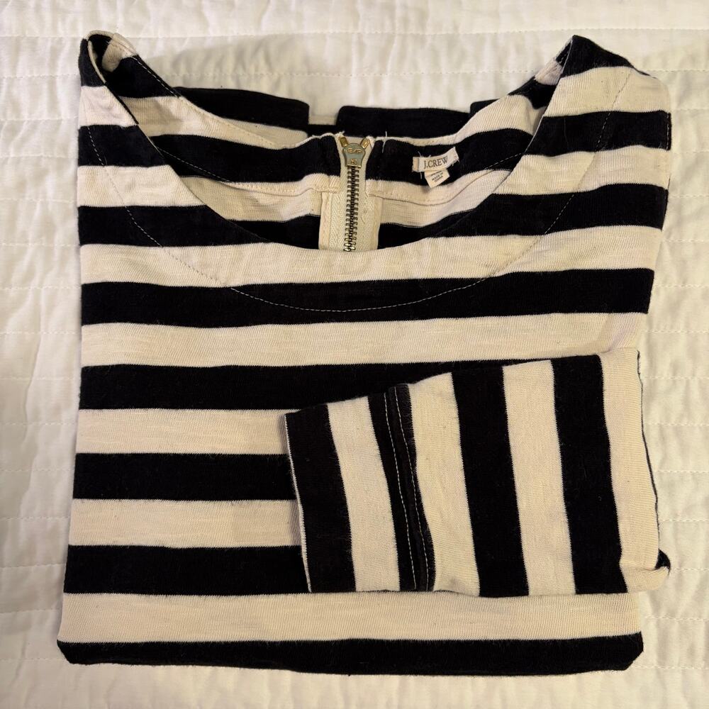 J.Crew Jersey Knit Black White Striped Long Sleeve Top Womens XS